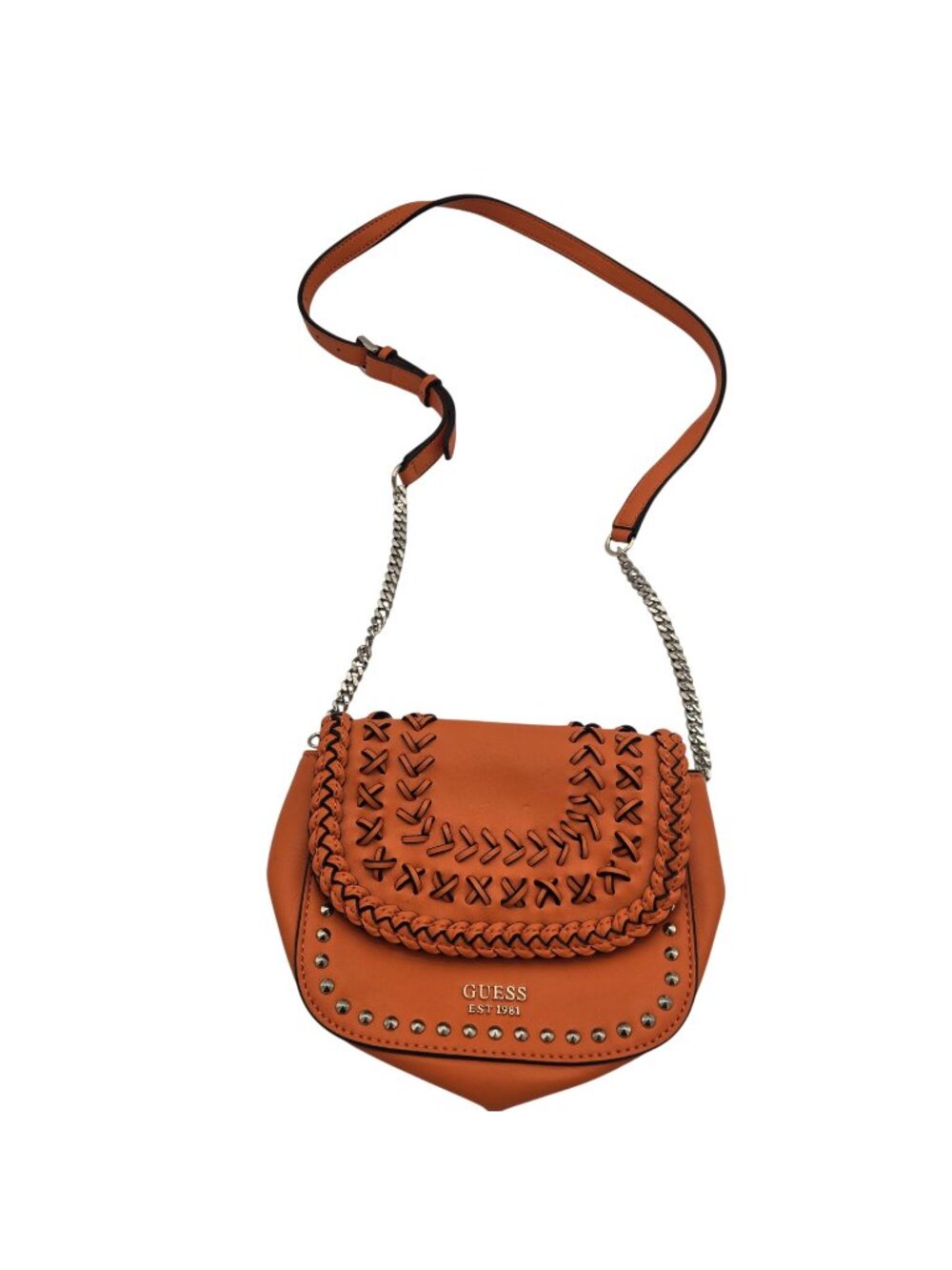 Guess Orange Crossbody Bag With Braided & Studded Detail